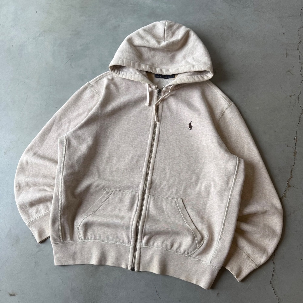 Polo Ralph Lauren Mens XL Thermal Lined Full Zip Hoodie Oatmeal Beige Heather